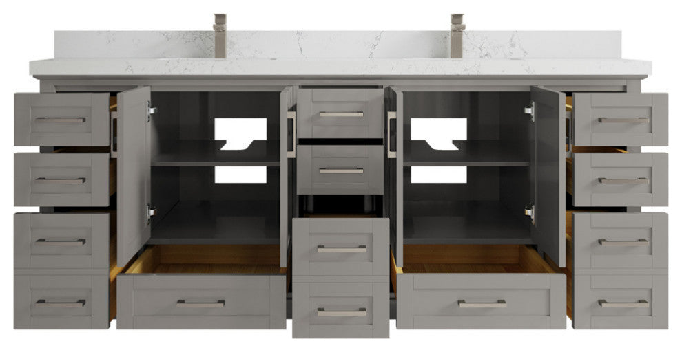 Boston 84 Double Sink Bath Vanity in Elephant Skin Gray 2" Empira Quartz