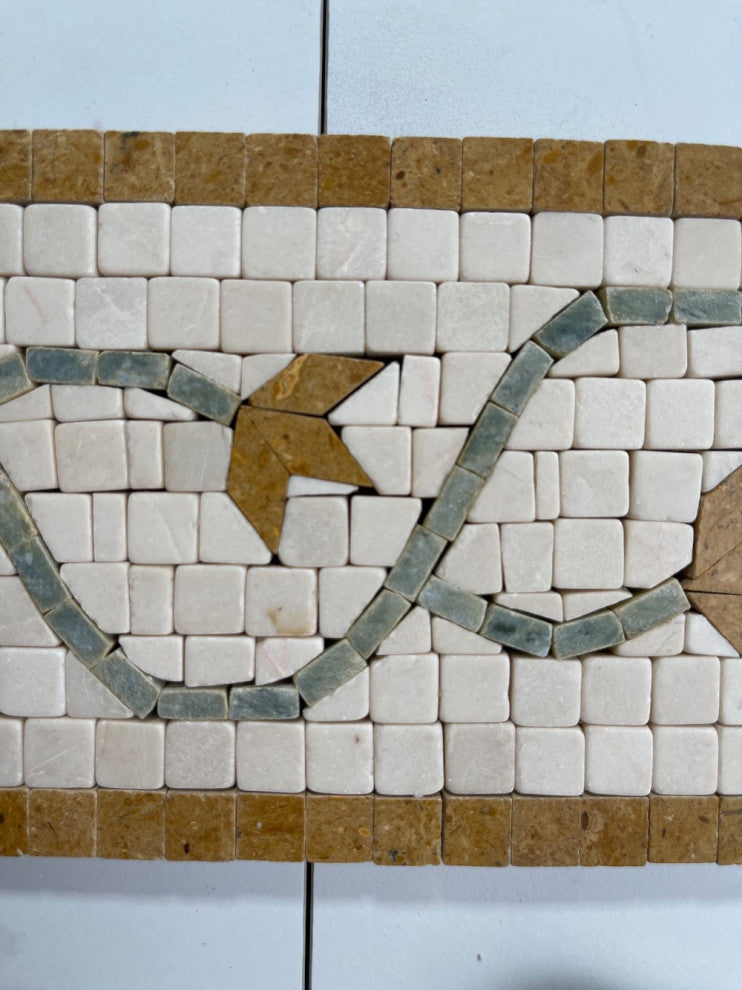 Marble Mosaic Border Listello Accent Tile Edera Antique 4x11 Tumbled, 1 piece