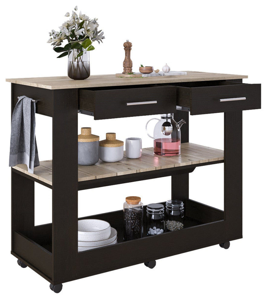 Kitchen Island 46 Inches Dozza, Kitchen, Black / Light Oak