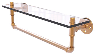 Pipeline Glass Shelf with Towel Bar, Brushed Bronze, 22"