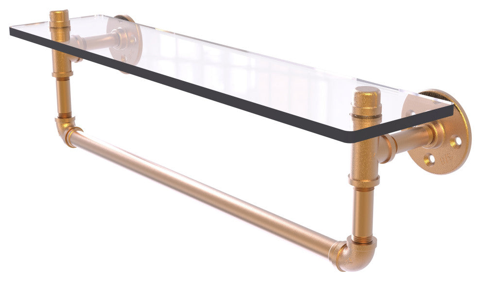 Pipeline Glass Shelf with Towel Bar, Brushed Bronze, 22"