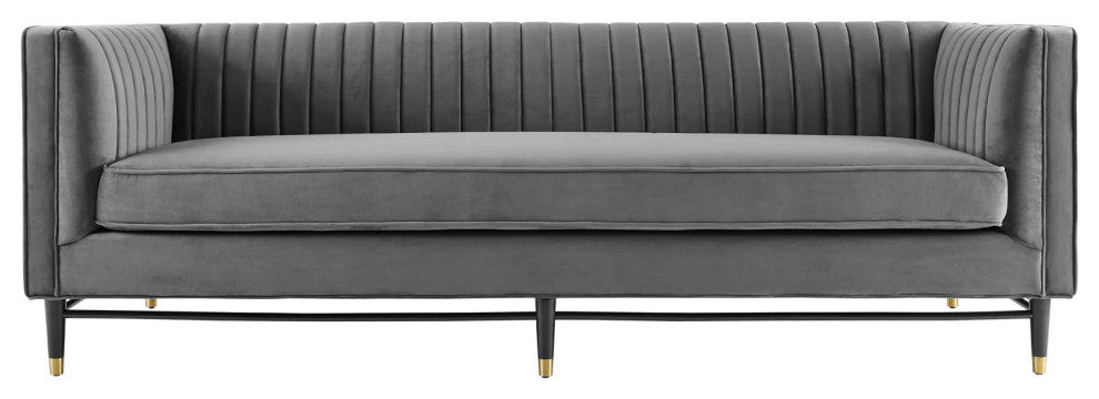 Devote Channel Tufted Performance Velvet Sofa, Gray