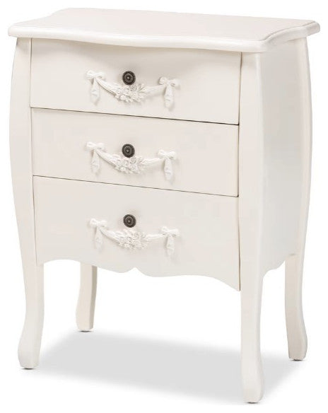 Classic and Traditional White Finished Wood 3-Drawer Storage Cabinet