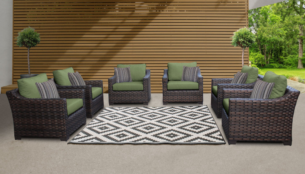kathy ireland River Brook 6 Piece Wicker Patio Furniture Set, Forest