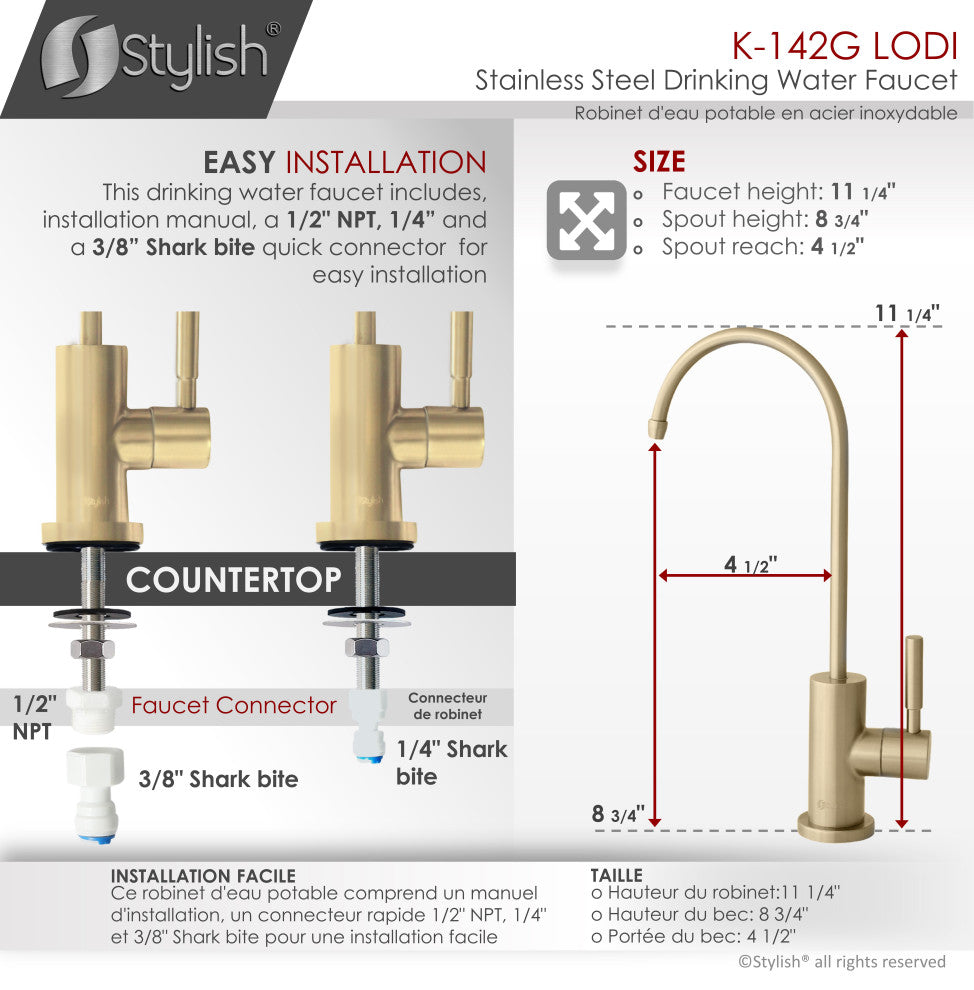 K131GK142G Single Handle Pull Down Kitchen Faucet With Cold Water Tap, Gold