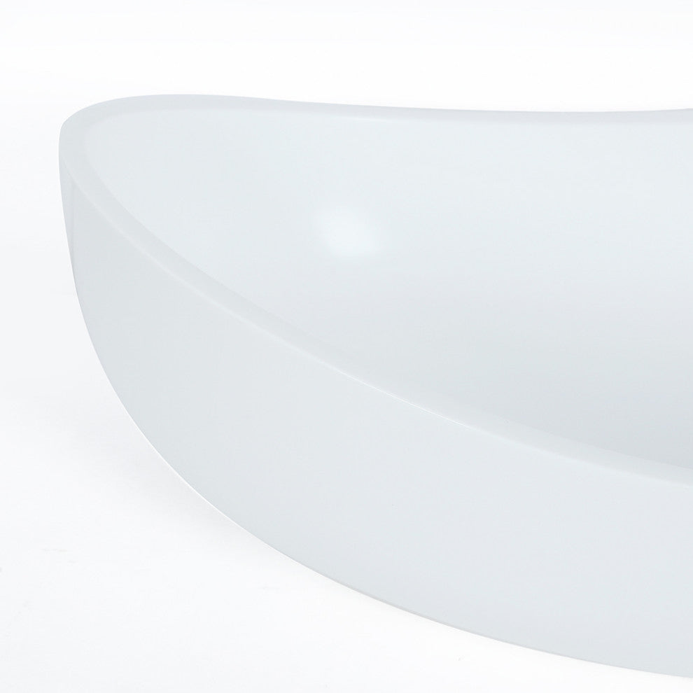 Bathroom Stone Resin Oval Vessel Sink Modern Art Sink with Pop Up Drain, Glossy White