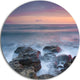 Blue Rocky Sea Beach Sunset, Modern Landscape Round Metal Wall Art, 36"
