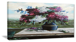 "Lilac in Blue Jug" Floral Digital Art Canvas Print