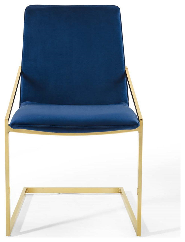 Velvet Dining Chair, Karina Pierre Side Chair, Glam Gold Guest Chair, Blue