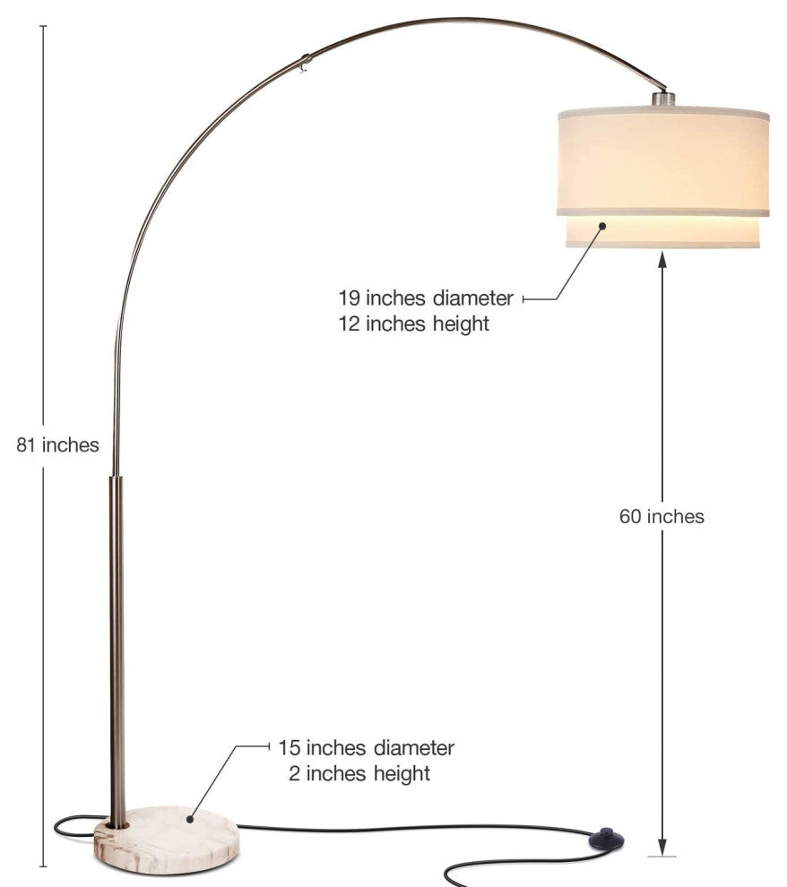 Brightech Mason - Arc Floor Lamp with Unique Hanging Drum Shade, Nickel