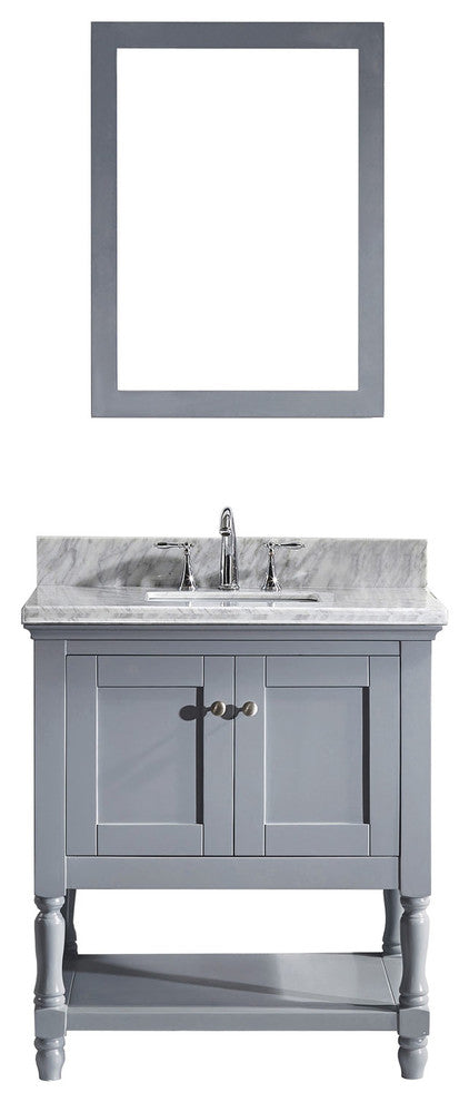 Virtu Julianna 32" Single Bathroom Vanity, Gray With Faucet and Mirror