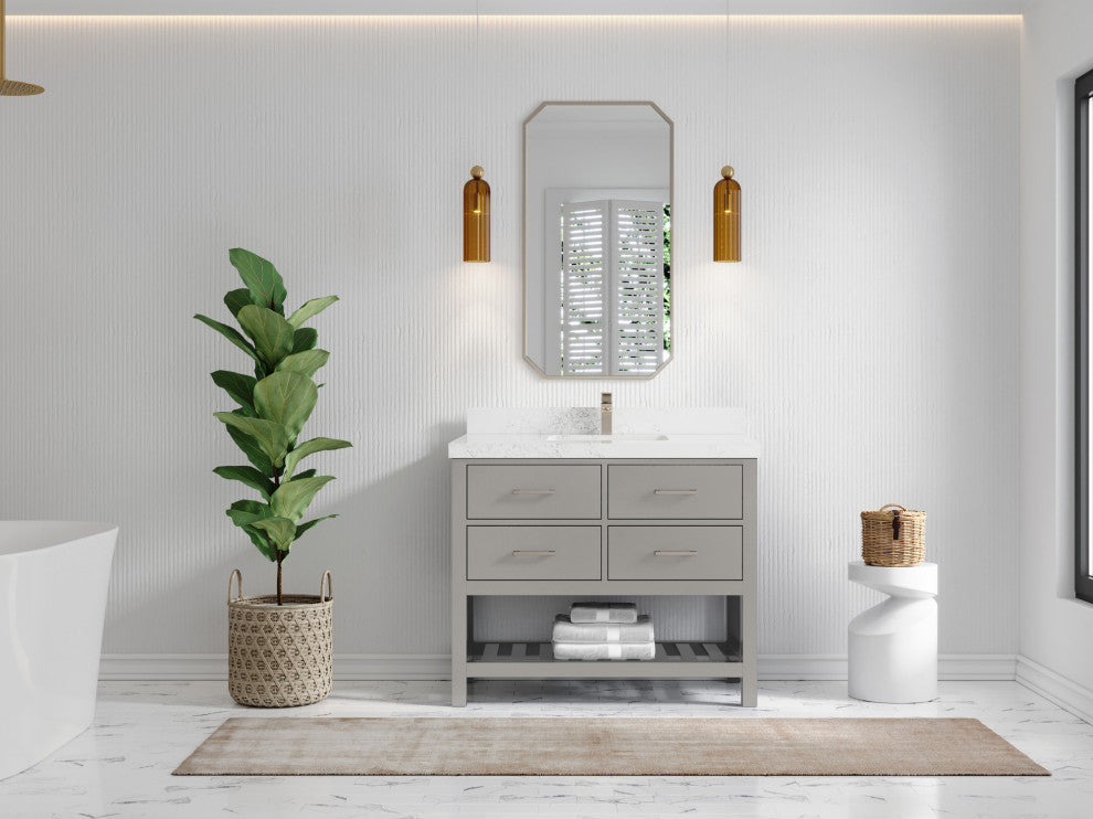 Willow Collections Parker Vanity, Gray, Empira White Quartz, 42"