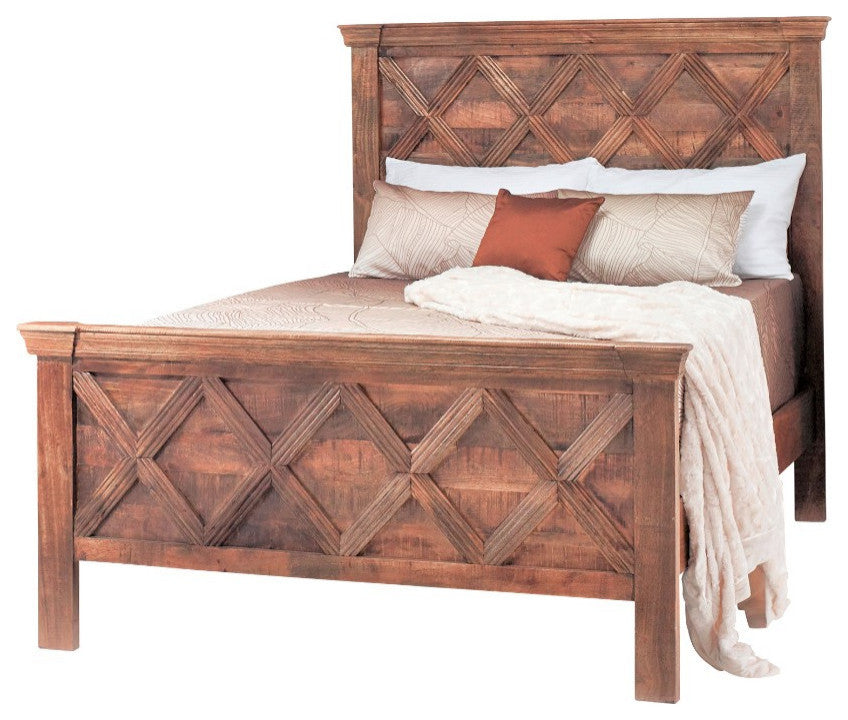 Queen Farmhouse Rustic Wood Queen Panel Bed Frame "Rustic X" Collection