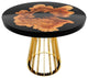 Cross-Cut Olive Wood Round Table, Black Top and Gold Base, 4 Seater