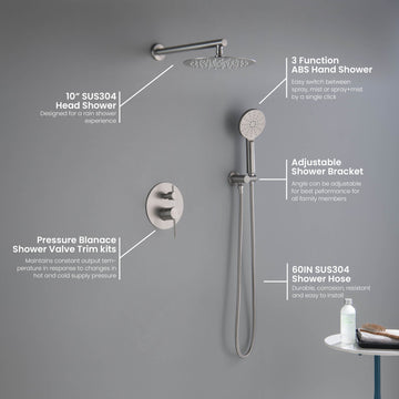 Circular Pressure 2-Function Shower System, Rough-In Valve, Brushed Nickel