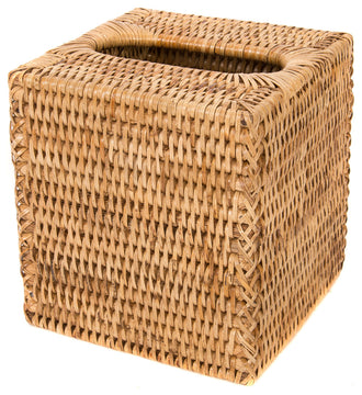 Artifacts Rattan Column Tissue Box Cover, Honey Brown
