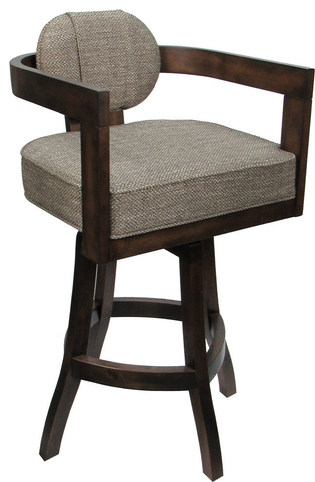 Swivel Wood Bar Stool Kadir Plus on S-Base, Plumley Cocoa - Dark Walnut, 26"