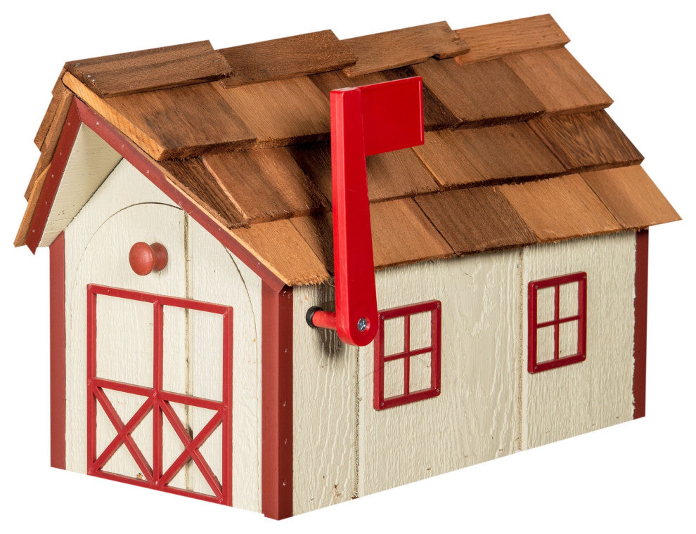 Cedar Shake Roof Standard Wood Mailbox, Ivory & Cherrywood
