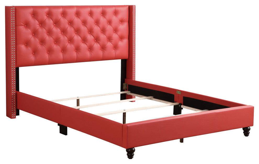 Mina Upholstered Faux Leather Bed, Red, Full