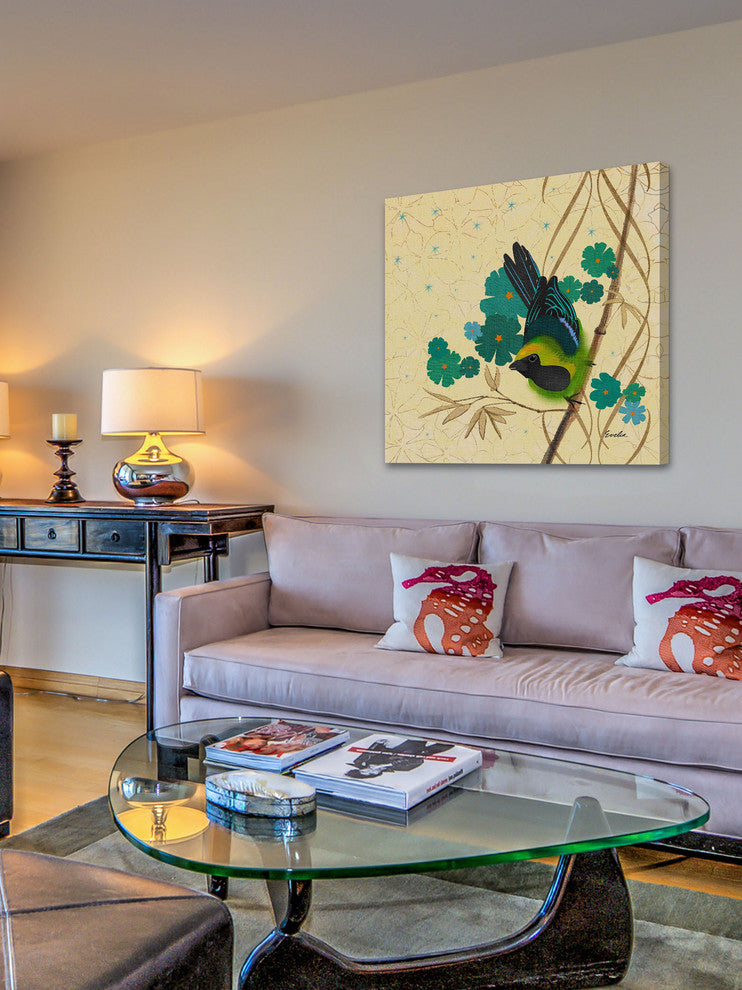 "Hooded Oriole Green" Painting Print on Canvas by Evelia