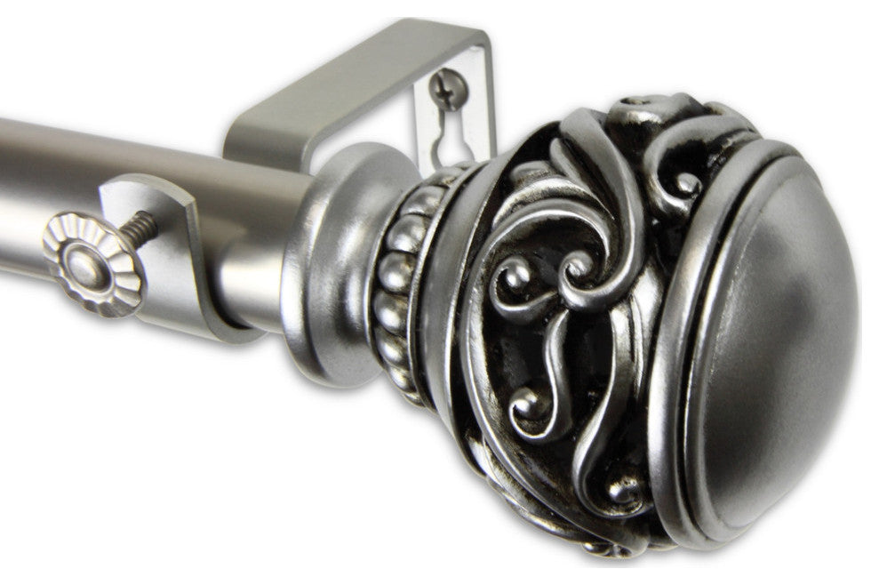 Leon Curtain Rod 1" Od 28-48", Satin Nickel