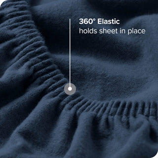 Bare Home Flannel Fitted Bottom Sheet, Dark Blue, Queen, Set of 2