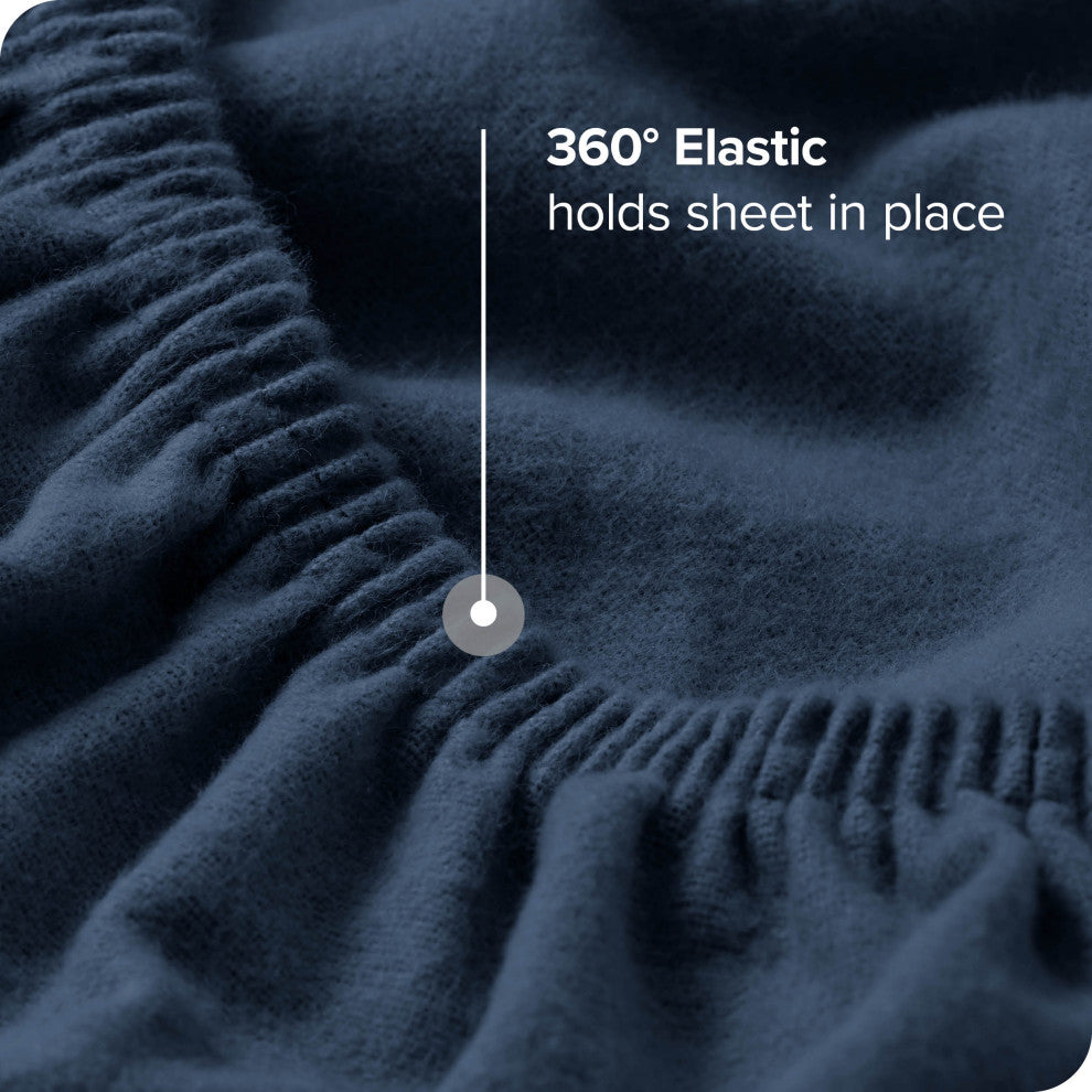 Bare Home Flannel Fitted Bottom Sheet, Dark Blue, Queen, Set of 2