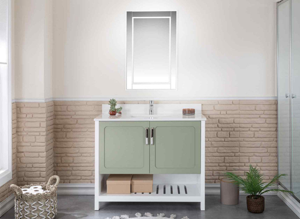 Florin Collection 42" Bathroom Vanity With Sink, Mirror, Countertop, Green