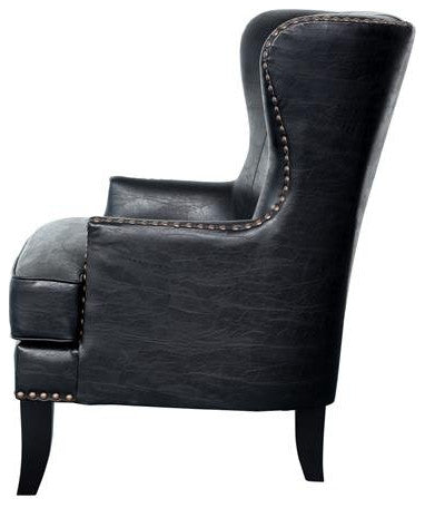 Porter Designs Grant Wingback Crackle Leather Accent Chair with Nailhead - Black