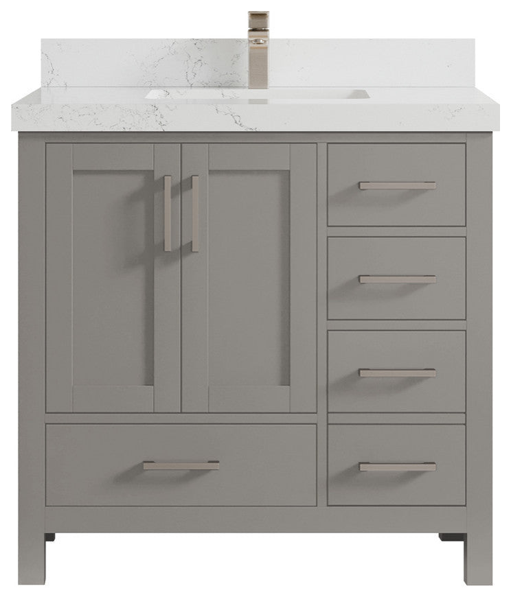 Malibu 36 Center Sink Bath Vanity in Elephant Skin Gray 2" Empira Quartz