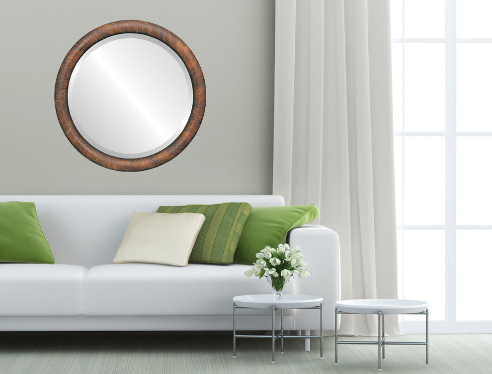 Pasadena Framed Round Mirror, Vintage Walnut, 25"x25"