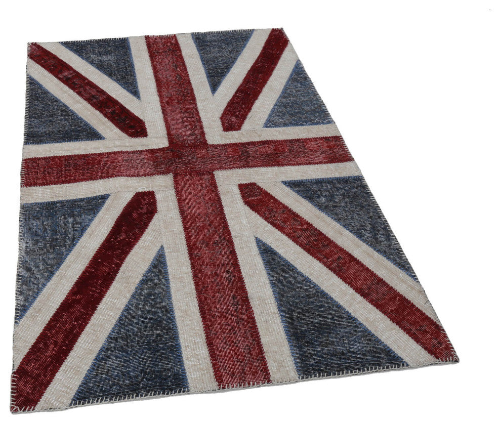 Rug N Carpet - Handwoven Oriental 4' 0'' x 6' 0'' Flag Patchwork Rug