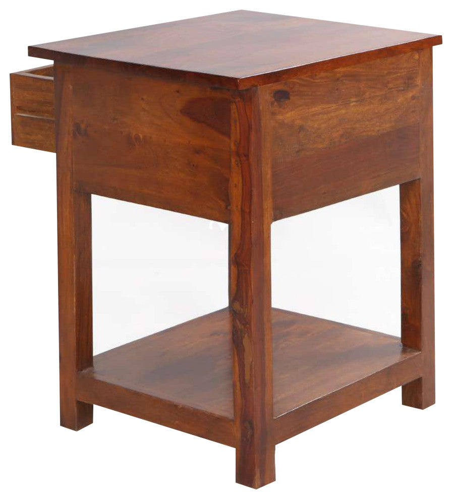 Benzara UPT-266376 Acacia Wood Rectangular End Side Table, Walnut Brown