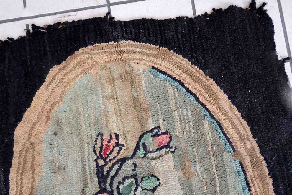 Handmade Vintage American Hooked Rug 2.4'x3.4', 74cmx106cm 1900s