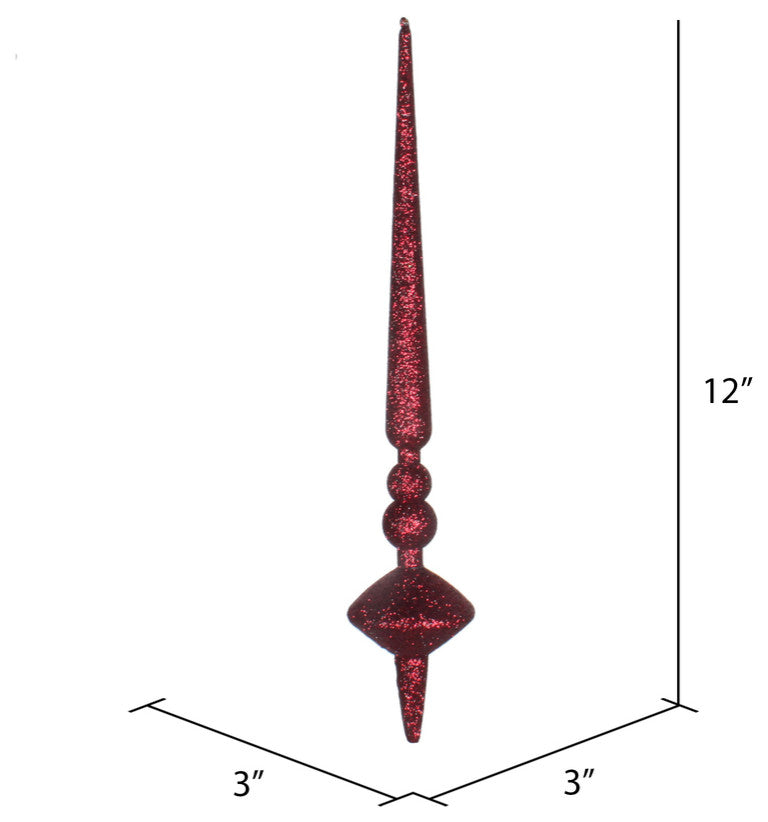 Vickerman M183365G 12" Burgundy Glitter Cupola Finial Ornament, Pack of 3