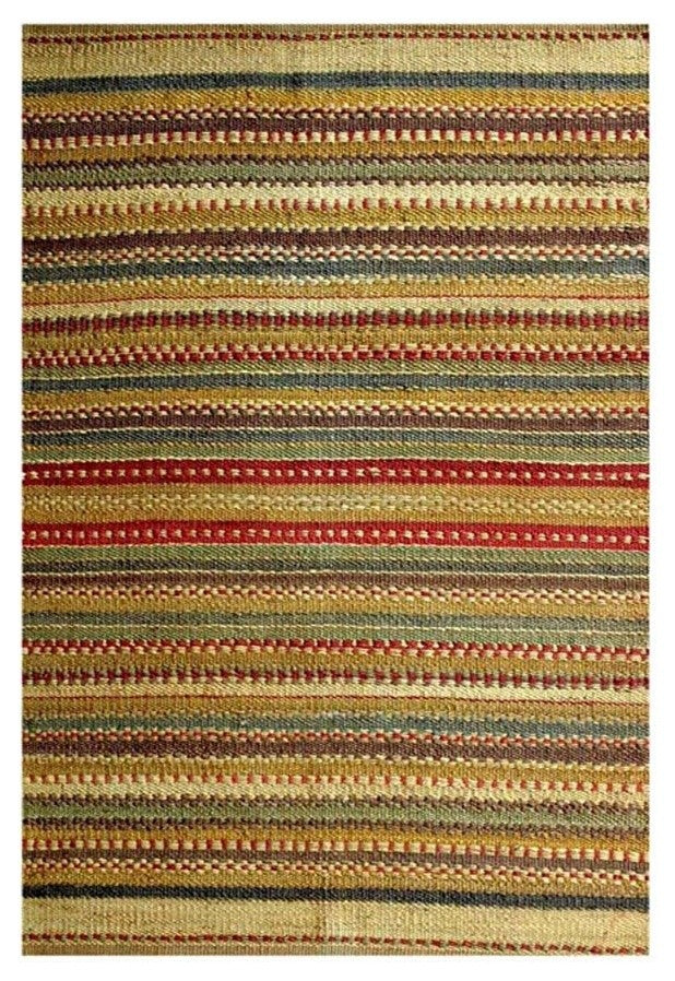 Handwoven Jute Rug, Yellow, Green, and Red, 5''x8''