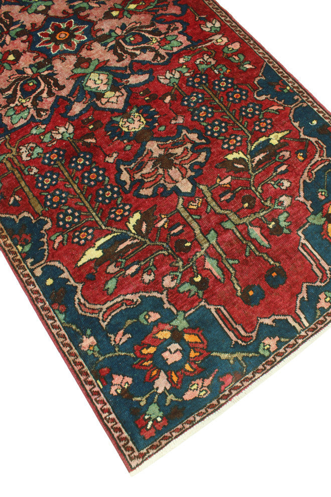 Fine Vintage Distressed Oakley Red/Navy Runner, 3'10 x 8'9
