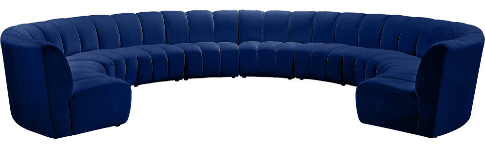 Infinity Channel Tufted Velvet Modular Chair, Navy, 10 Piece
