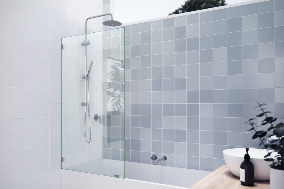 58.25"x34" Frameless Shower Bath Fixed Panel, Polished Chrome