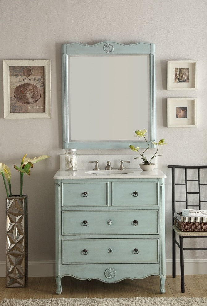 34" Dalleville Light Blue Bathroom Vanity, With Mirror