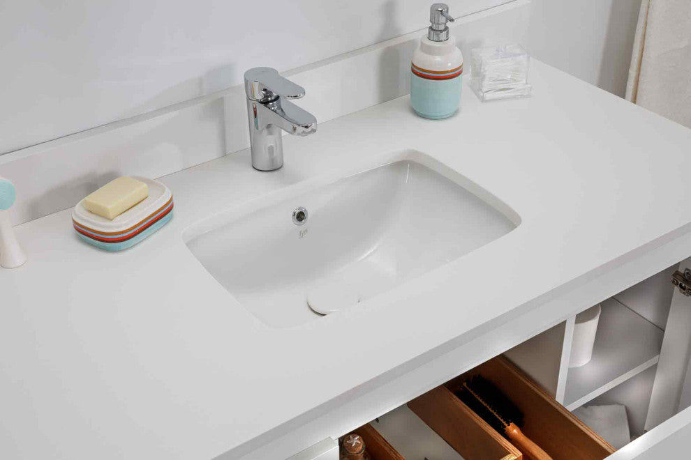Mila Collection 48" Bathroom Vanity With Sink, Mirror, Countertop, Snow White