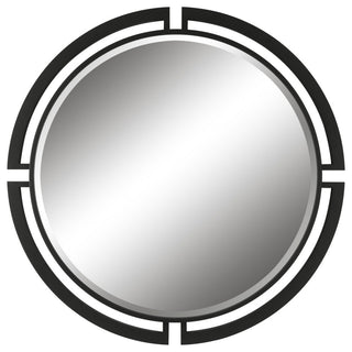 Uttermost Quadrant Round Contemporary MDF and Metal Mirror in Black