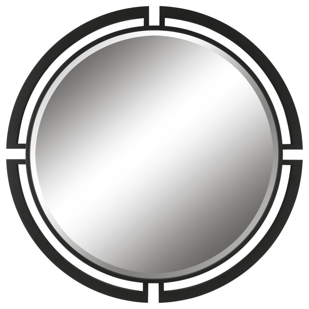 Uttermost Quadrant Round Contemporary MDF and Metal Mirror in Black
