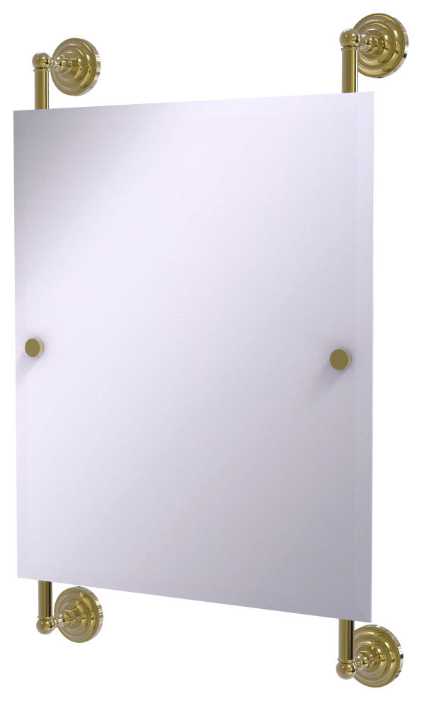Que New Rectangular Frameless Rail Mounted Mirror, Unlacquered Brass