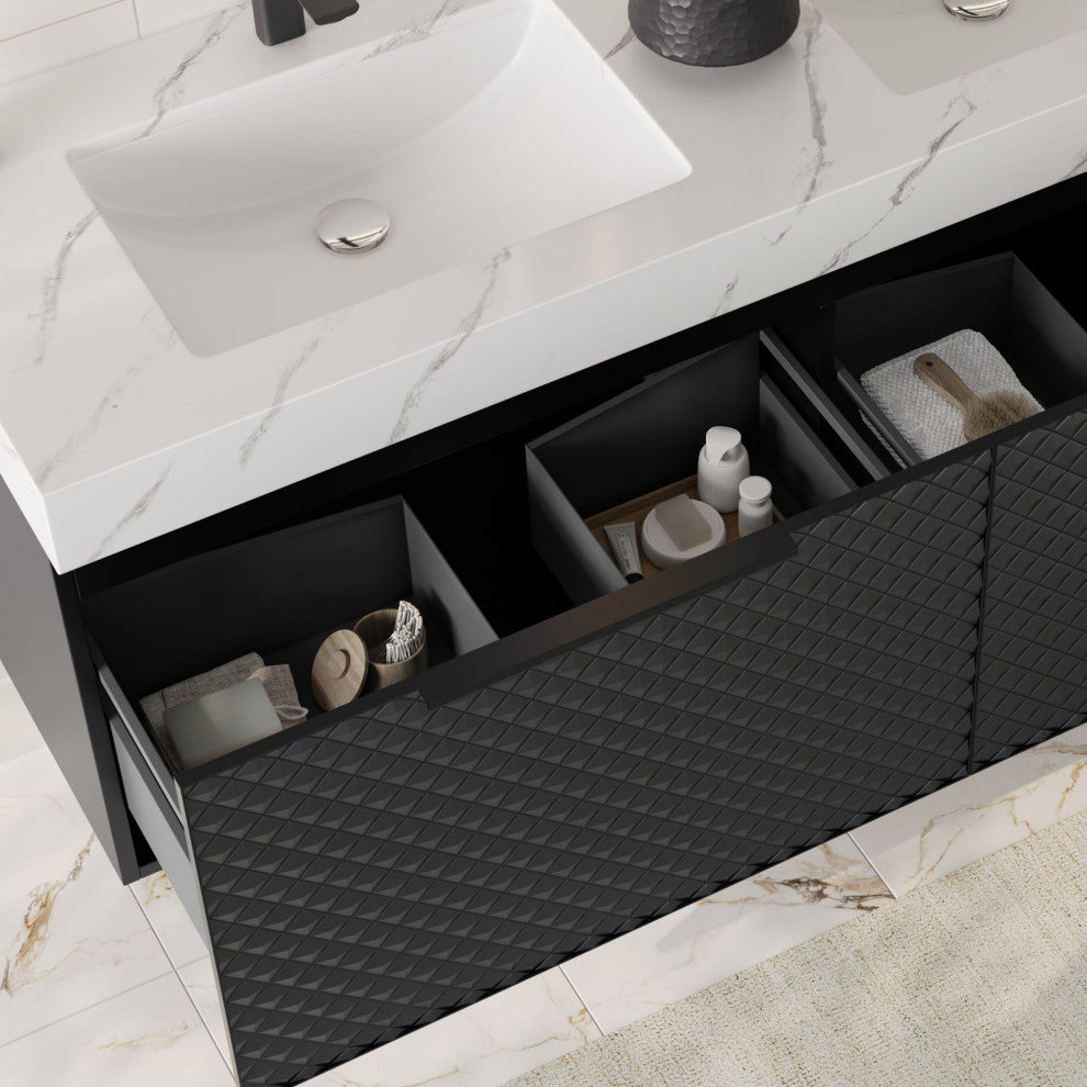 The Monolith Bathroom Vanity, Black of Night, 60", Double Sink, Wall Mount