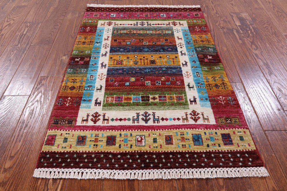 Persian Gabbeh Tribal Hand-Knotted Rug 2' 9" X 4' 0" Q10136