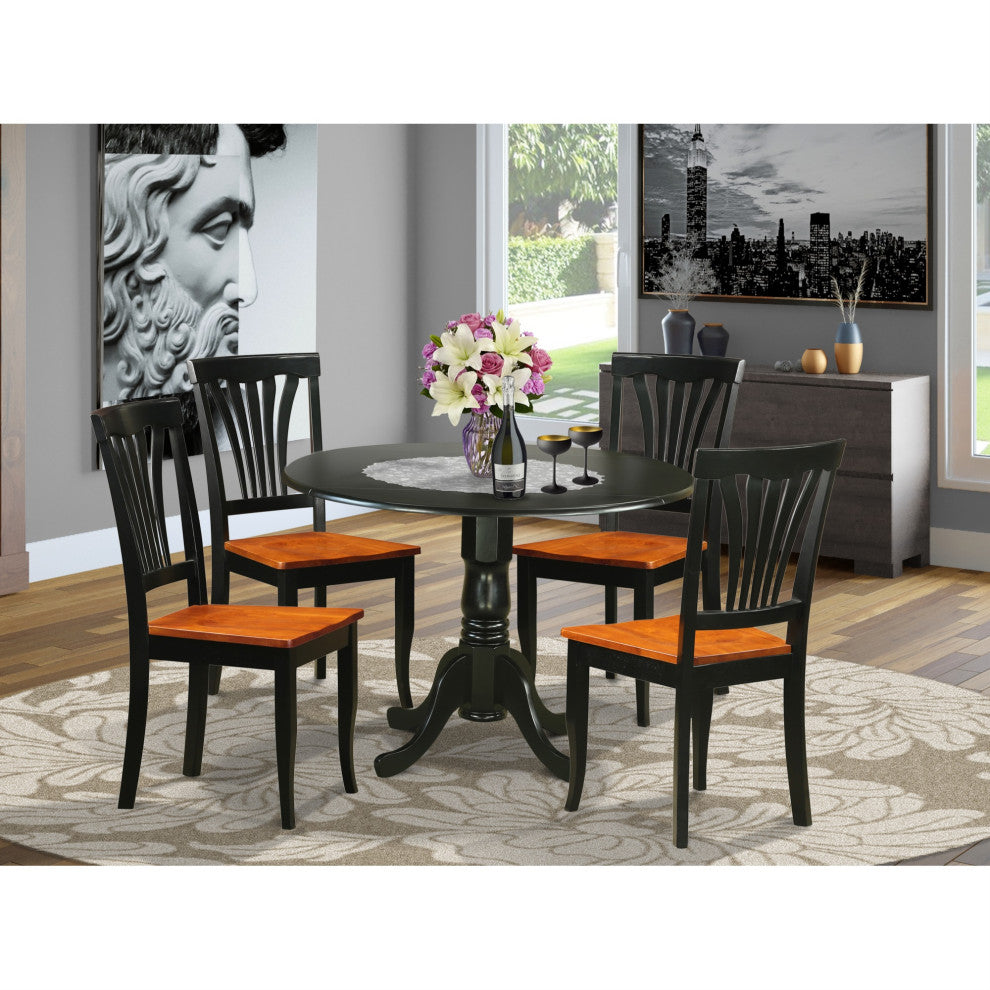Dlav5-Blk-W, 5-Piece Kitchen Table Set, Dining Table and 4 Wooden Kitchen Chairs