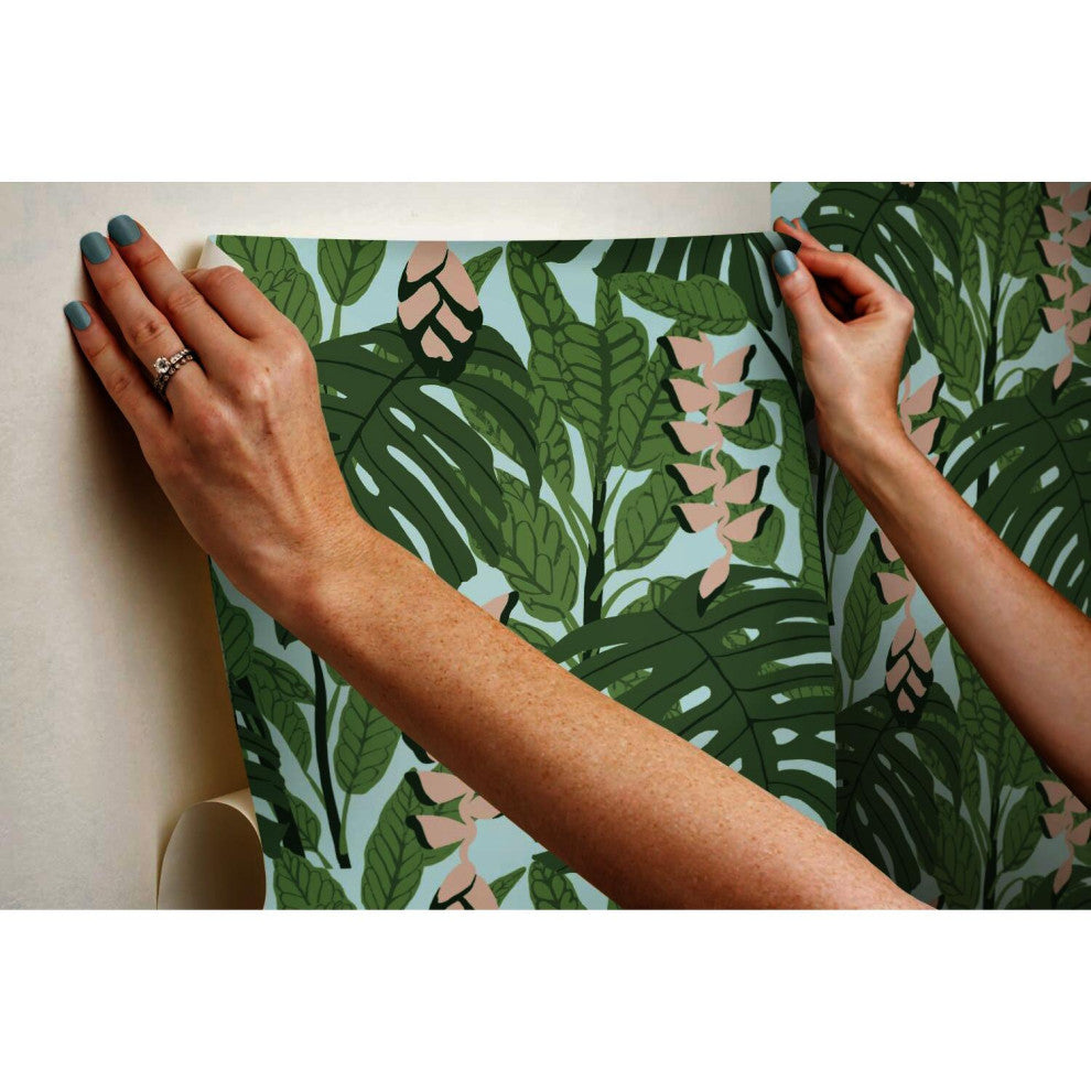 Finlayson Bunaken Peel And Stick Wallpaper, Green/Blue