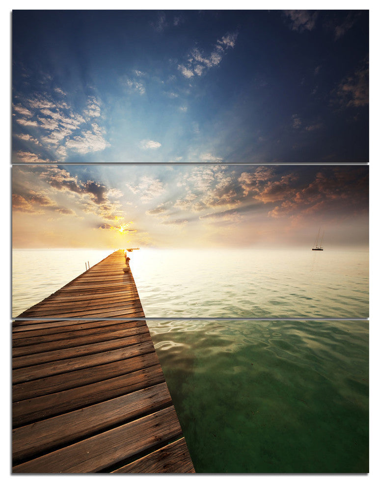 "Wooden Boardwalk into Indefinite Sea" Metal Wall Art, 3 Panels, 28"x36"
