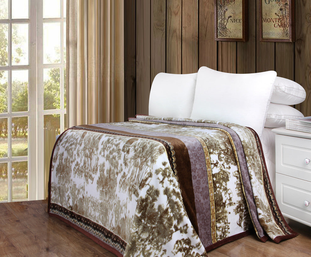 Twilight Reversible Fleece Flannel Blanket, Chocolate and Purple